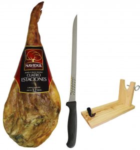 Jamón navidul 4 estaciones + cuchillo + jamonero de regalo