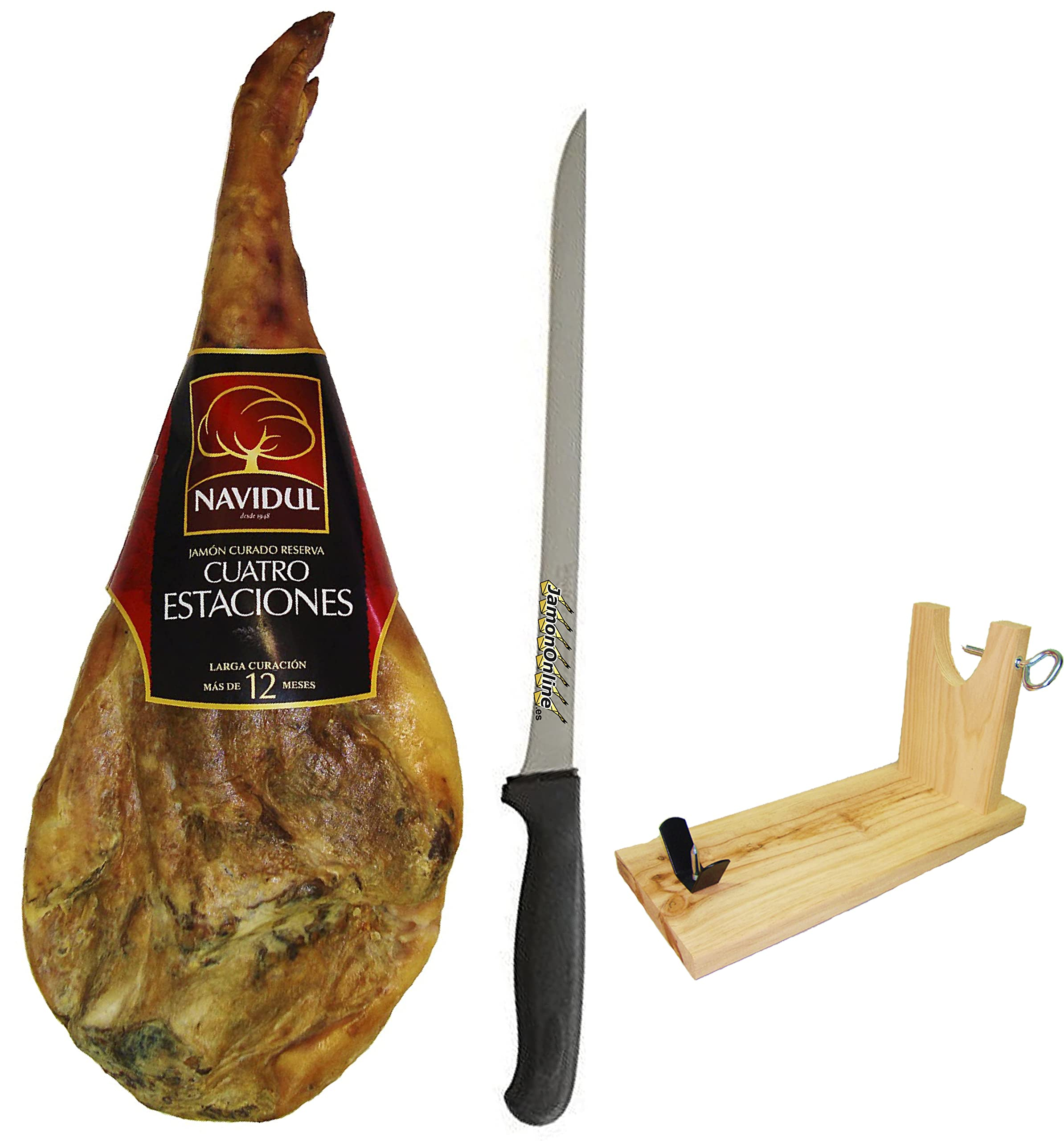 Jamón navidul 4 estaciones + cuchillo + jamonero de regalo